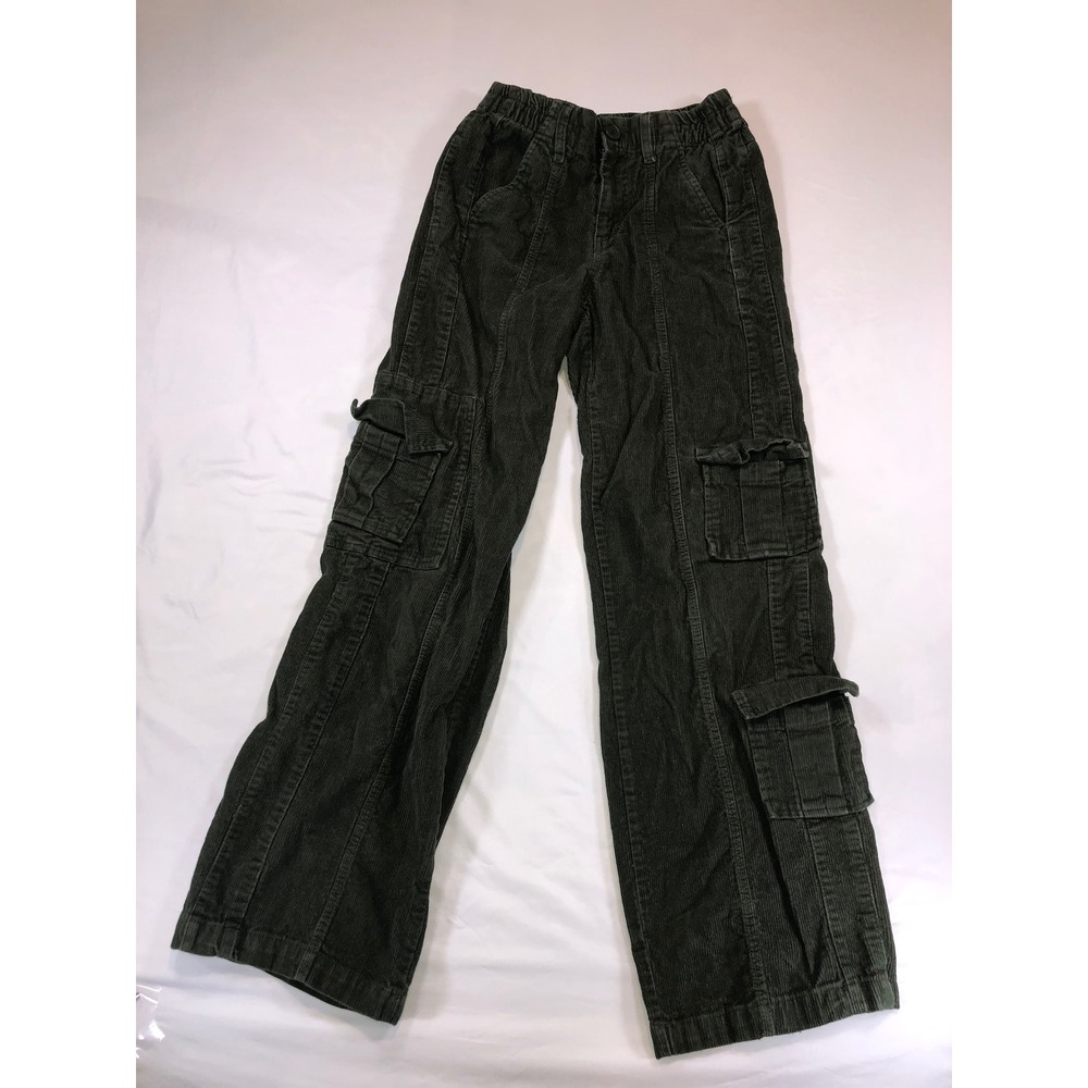 Angel Kiss Olive Green Corduroy Cargo Pants Wide Leg Y2K Utility Size 1/25